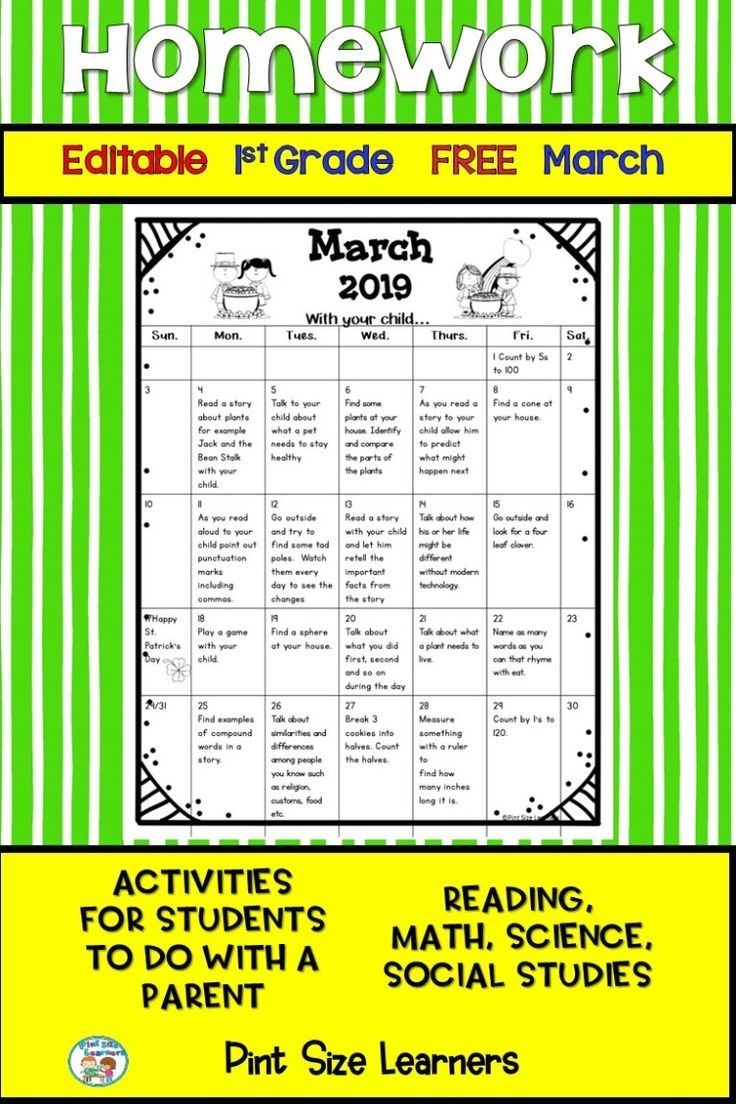 March Calendar Template 1St Grade Month Calendar Printable