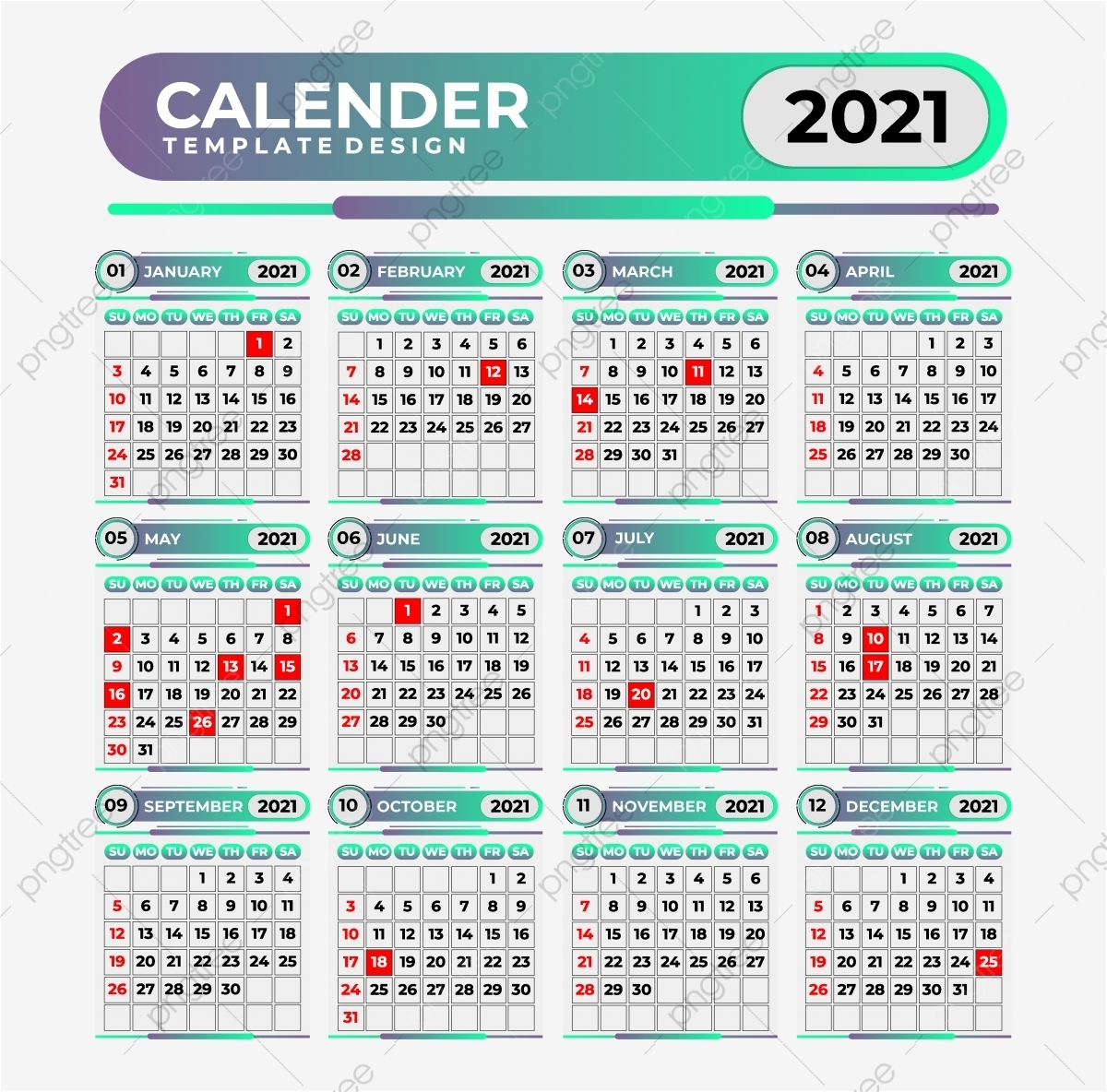 Gradient Calendar 2021 Template Template Download On Pngtree