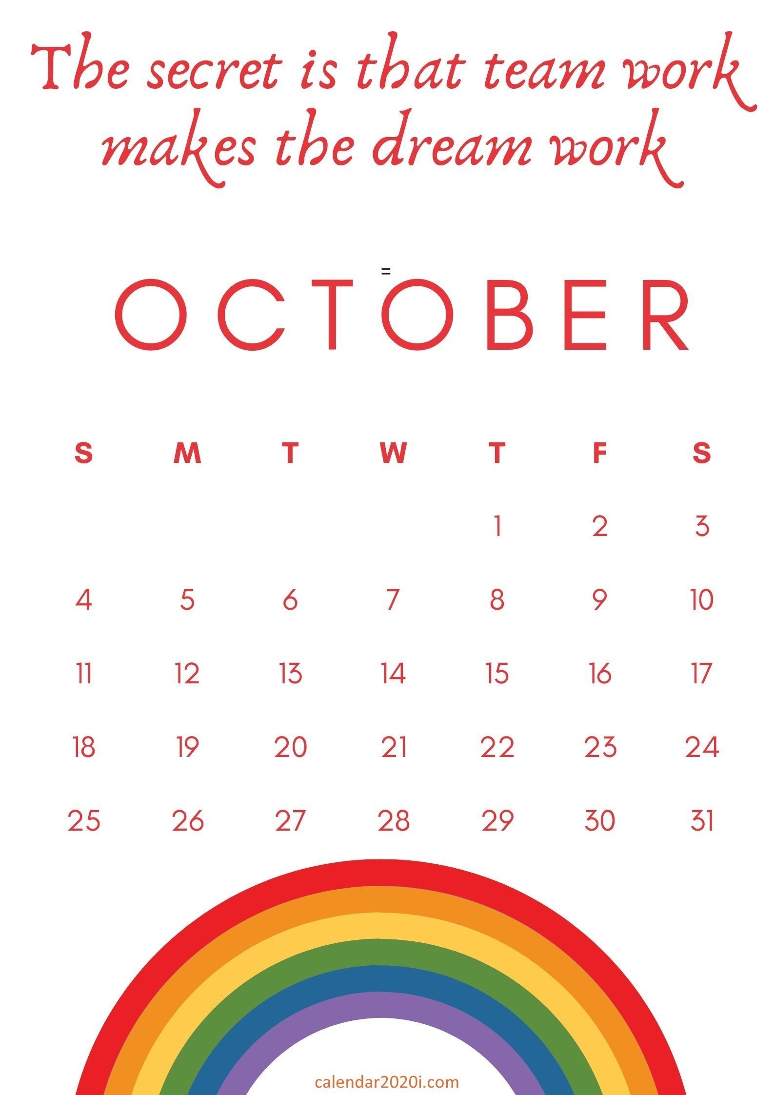 Inspirational October 2020 Calendar With Quotes Free