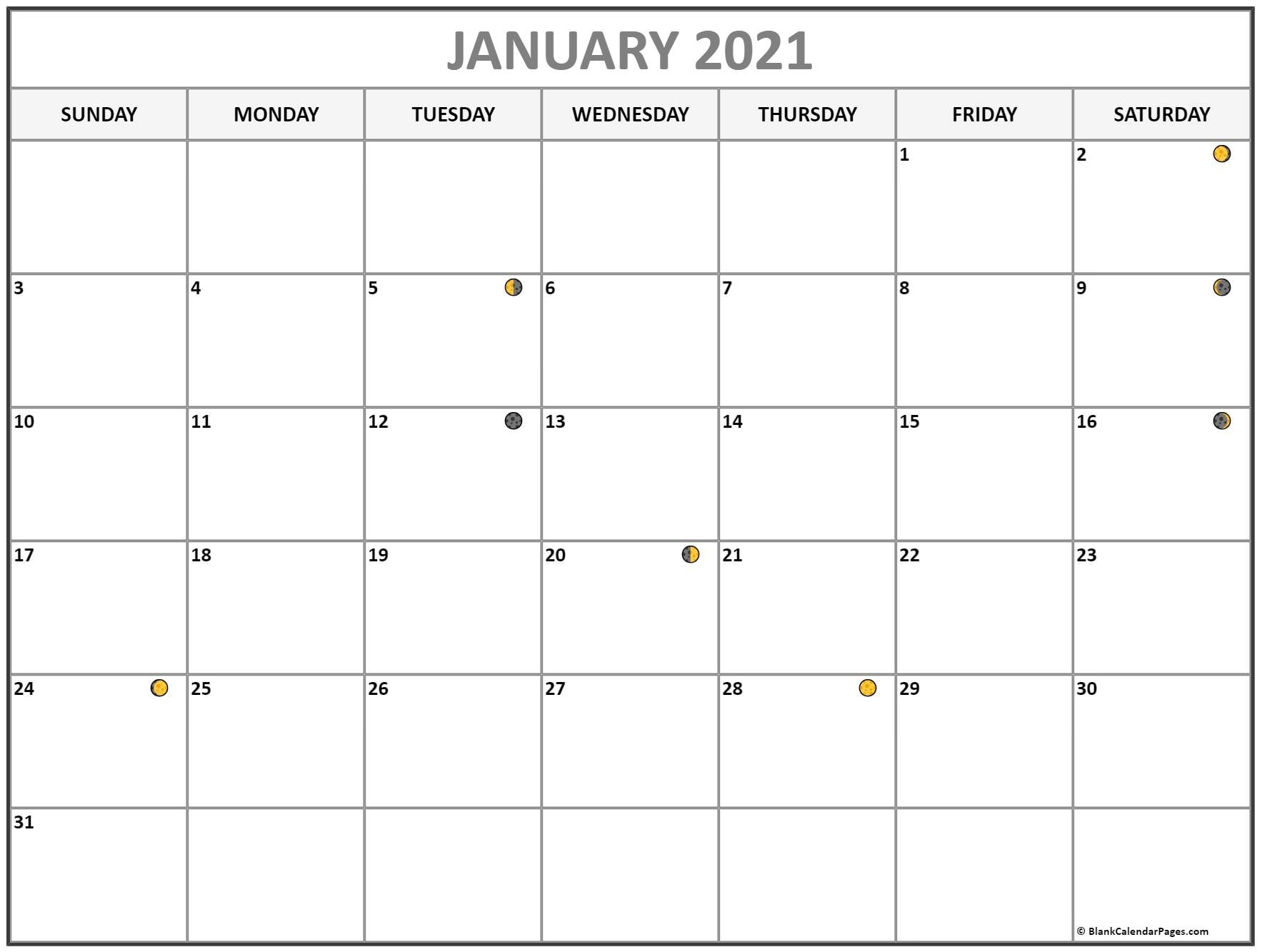 January 2021 Lunar Calendar | Moon Phase Calendar