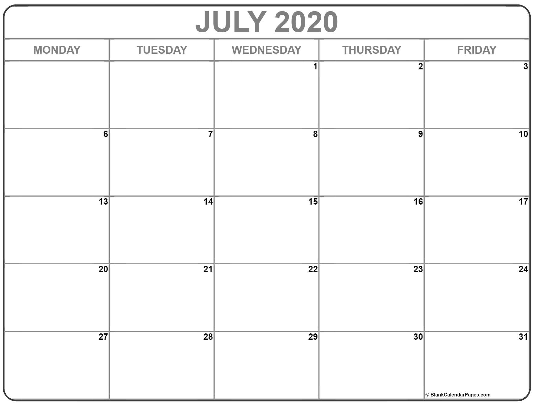 July 2020 Monday Calendar | Monday To Sunday