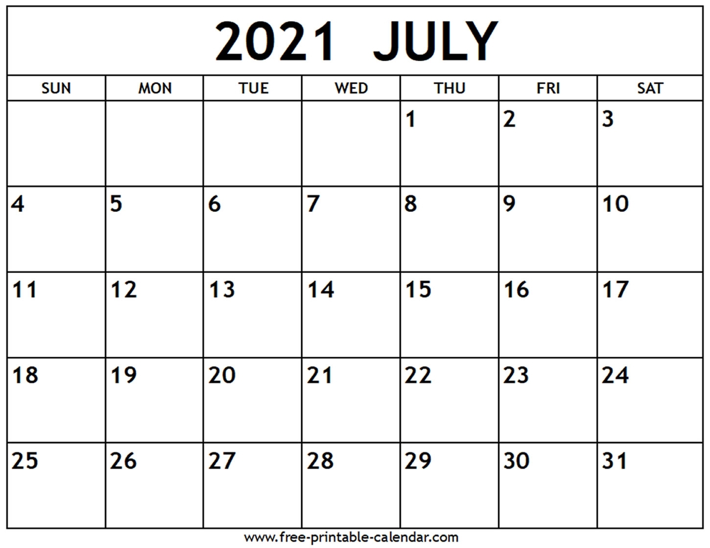 July 2021 Calendar - Free-Printable-Calendar