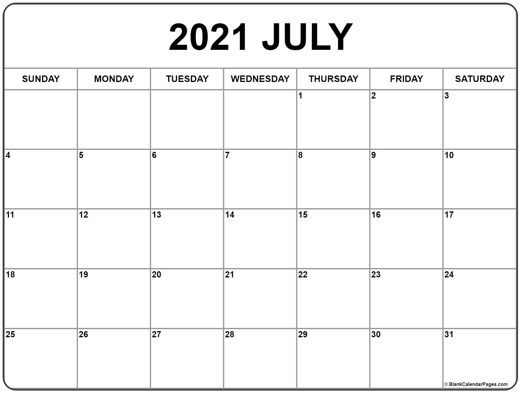 July 2021 Calendar | Free Printable Monthly Calendars