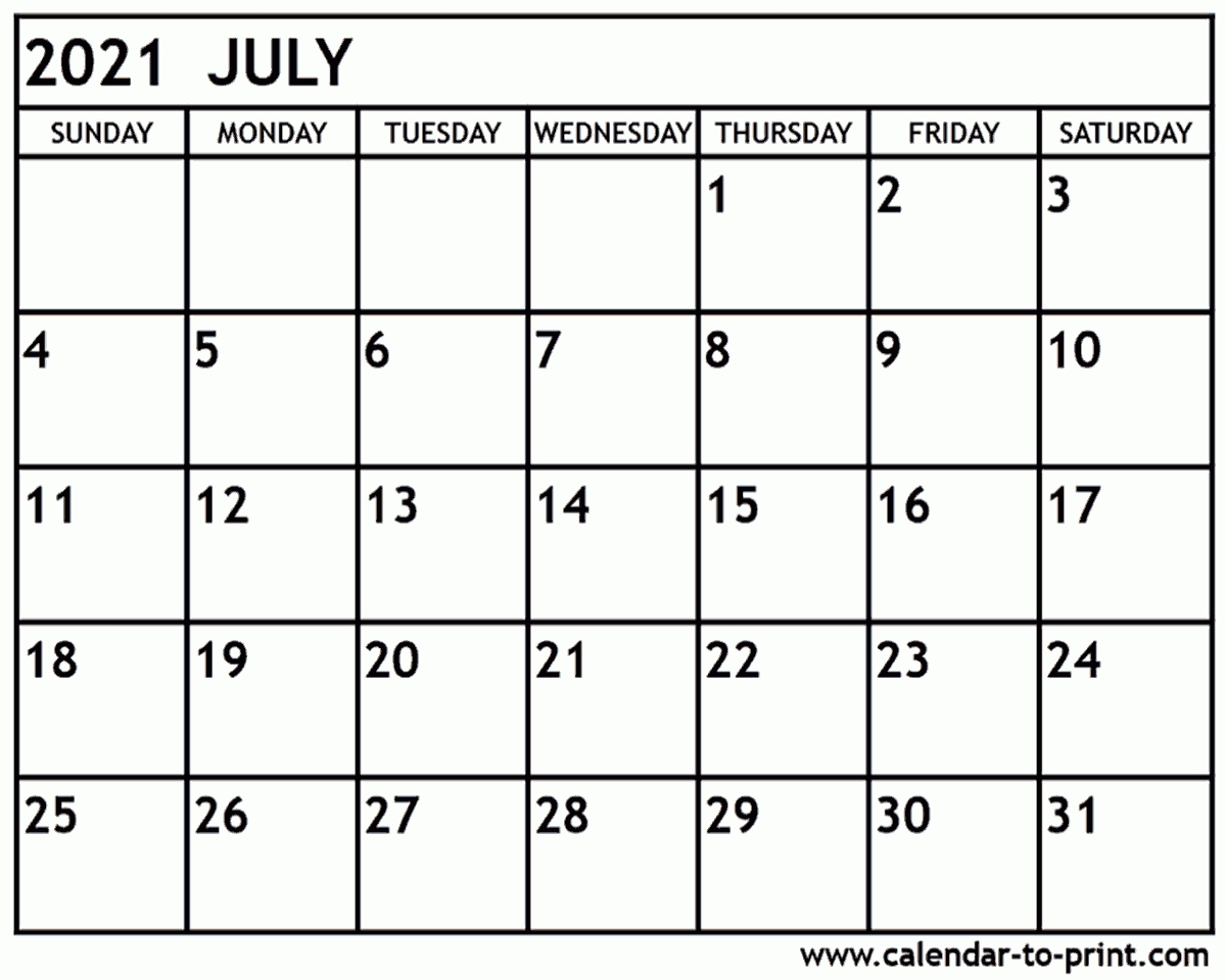 July 2021 Calendar Printable