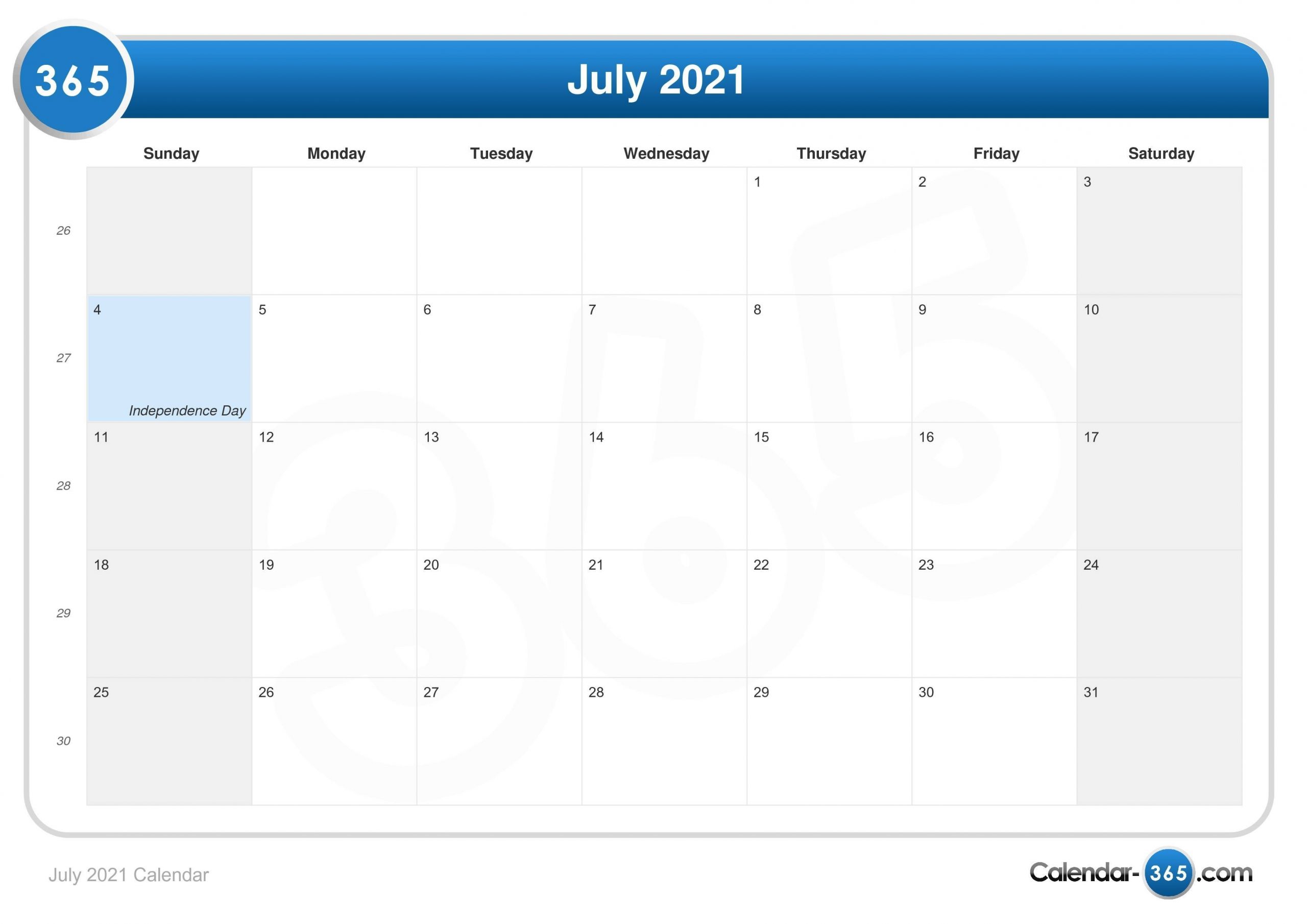 July 2021 Calendar