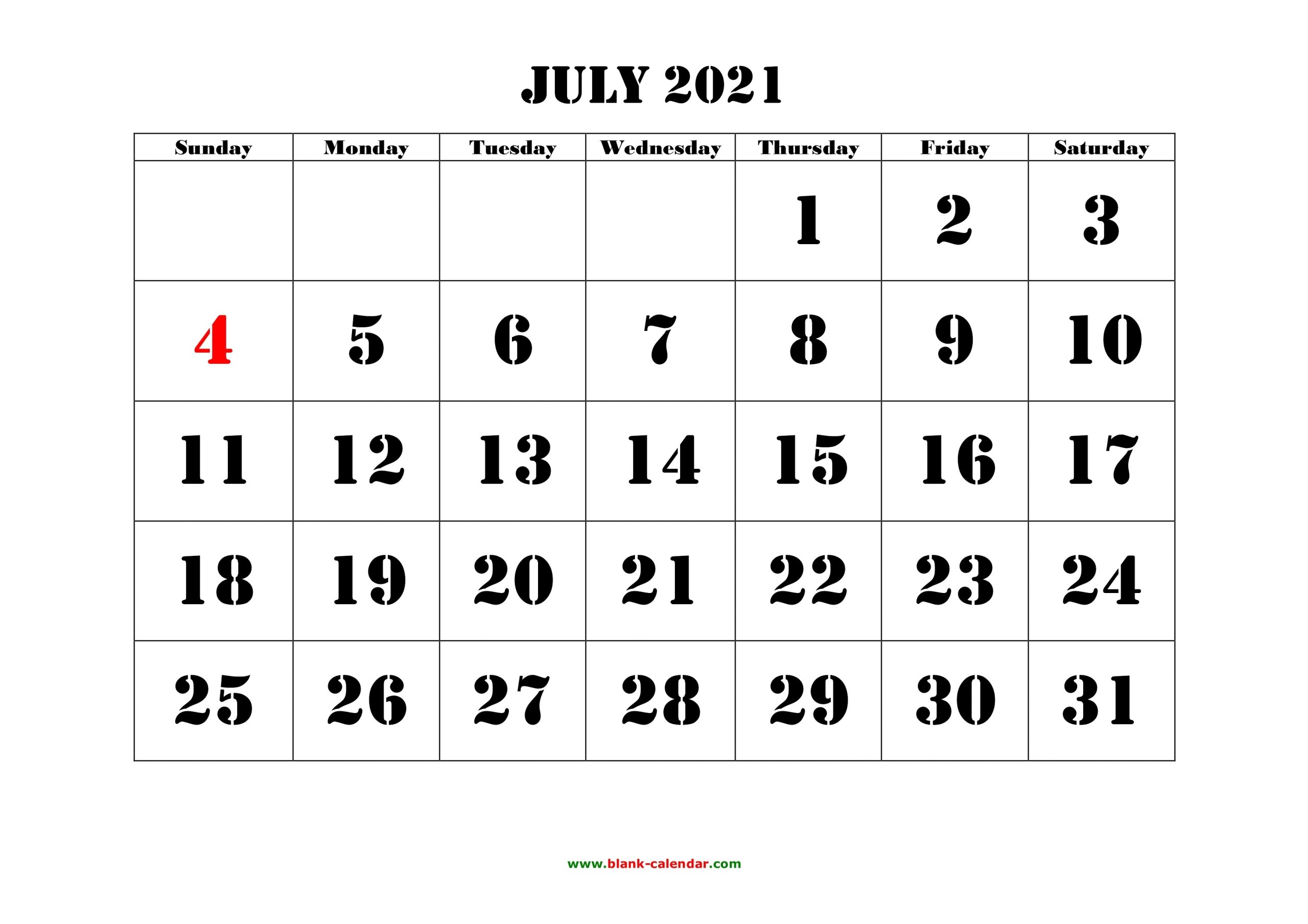 July 2021 Printable Calendar | Free Download Monthly