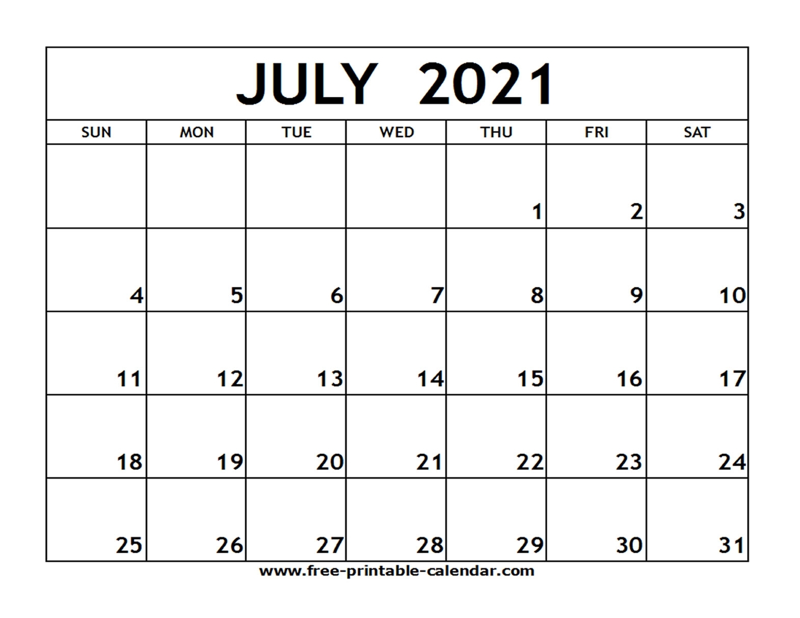 July 2021 Printable Calendar - Free-Printable-Calendar