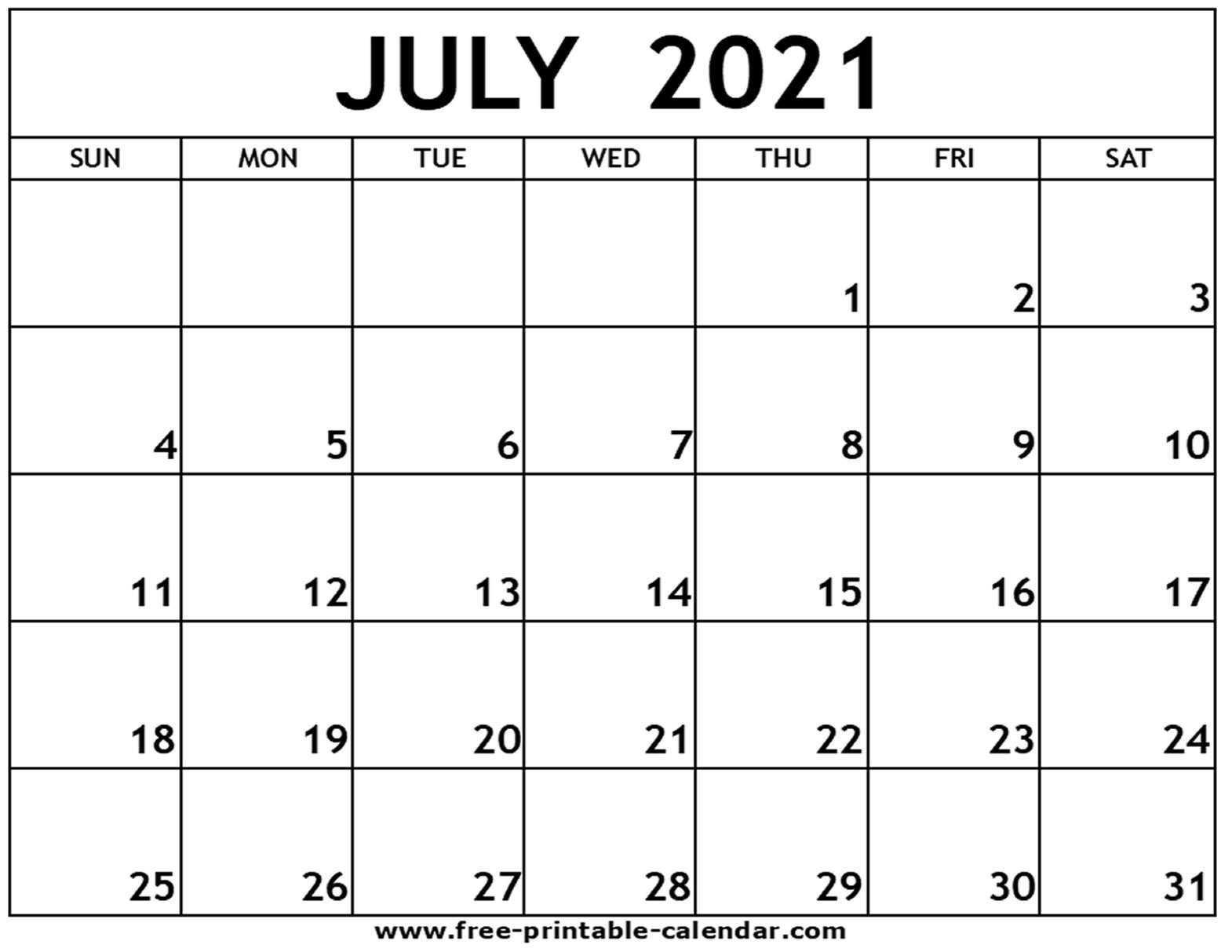 July 2021 Printable Calendar - Free-Printable-Calendar