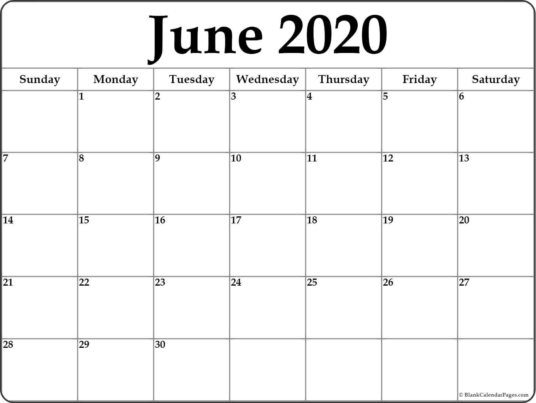 June 2020 Calendar | Free Printable Monthly Calendars