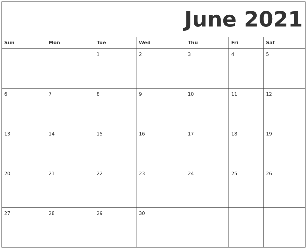 June 2021 Free Printable Calendar
