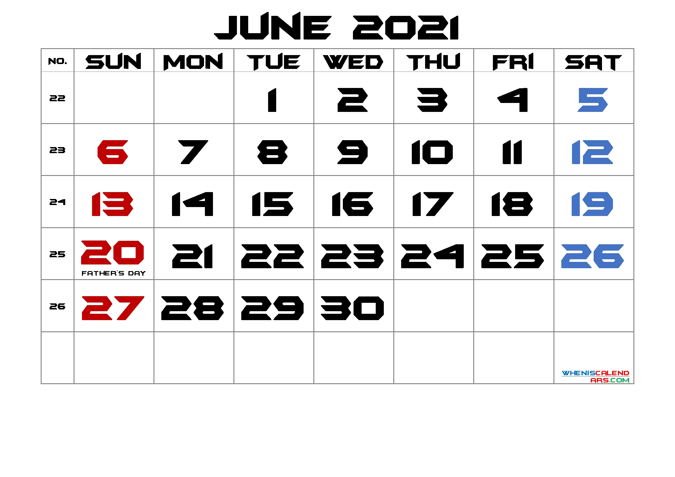 June 2021 Printable Calendar With Holidays – Free 2020 And