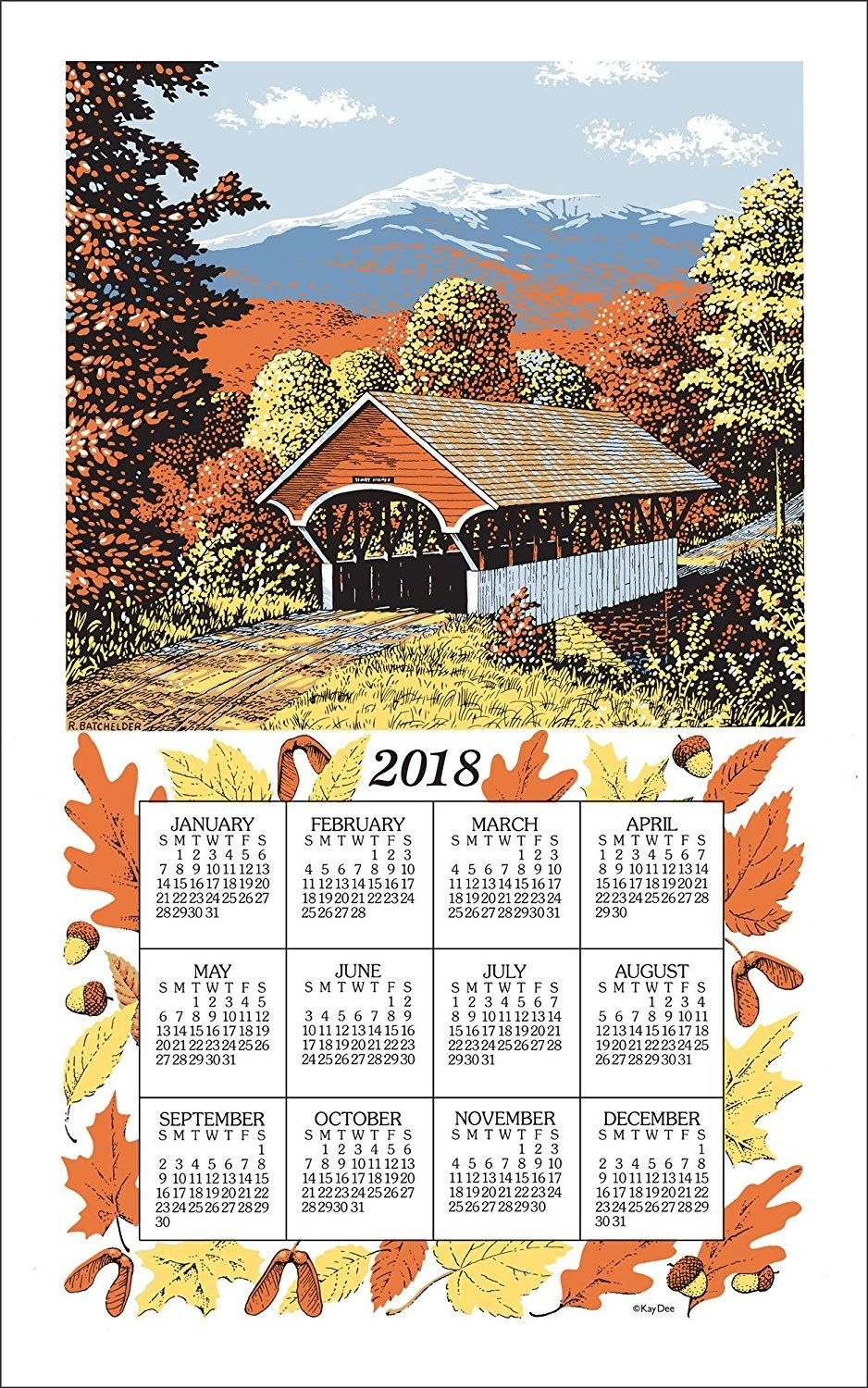 Kaydee Designs 2018 Linen Calendar Kitchen Towel (Dogwood