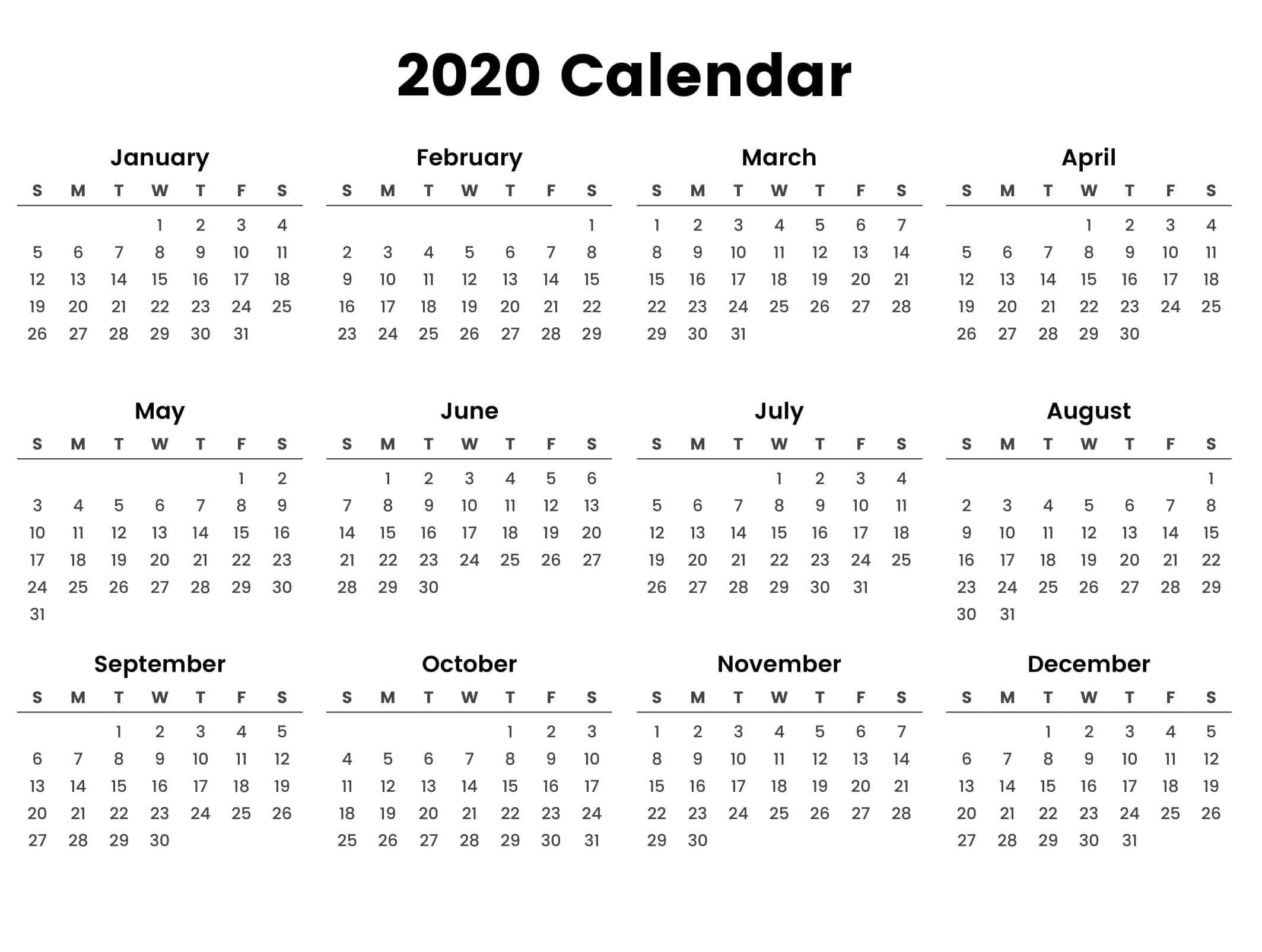 Large Yearly Calendar 2020 With Notes Pdf - Set Your Plan