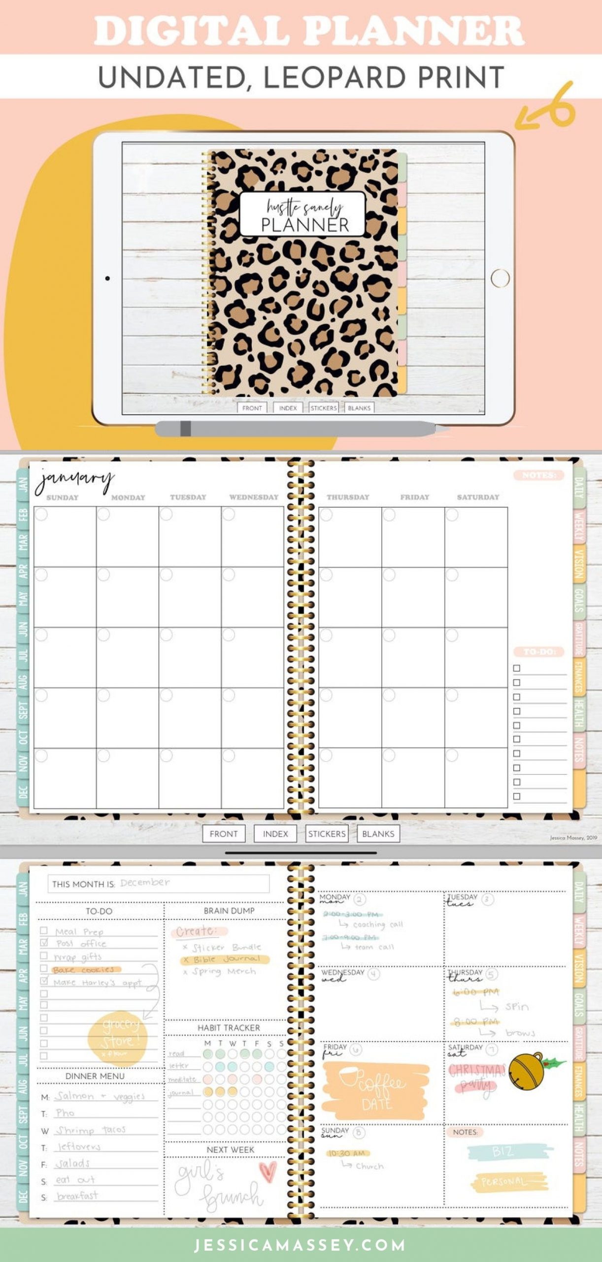 Leopard Print Undated Digital Planner | Hustle Sanely