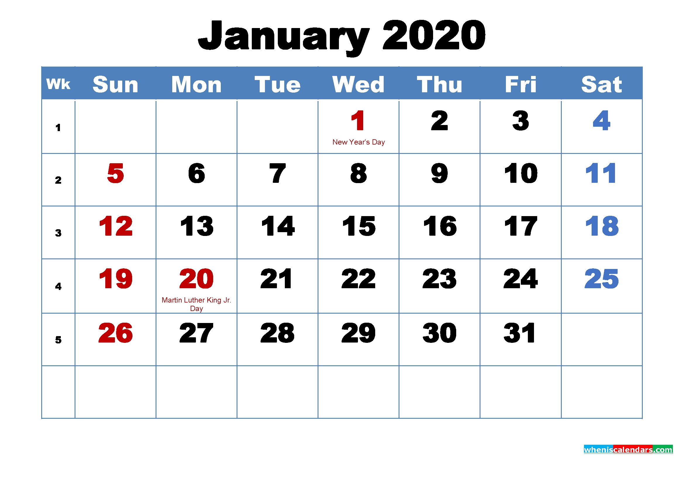 Make 2020 Your Best With Printable Monthly Calendar |