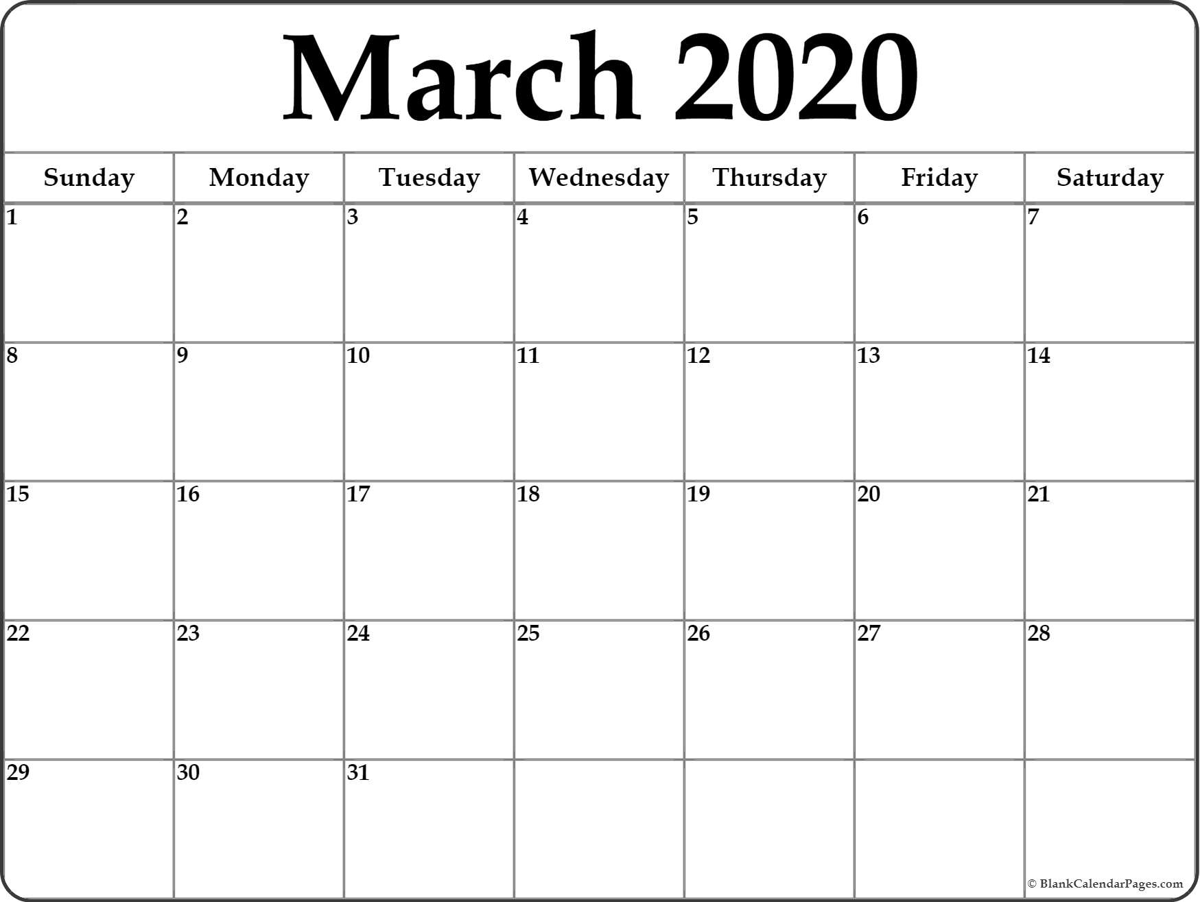 March 2020 Calendar | Free Printable Monthly Calendars