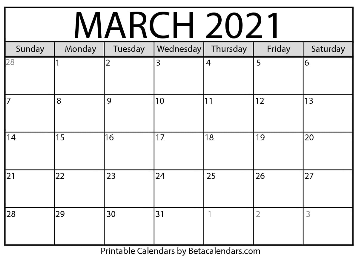 March 2021 Calendar | Blank Printable Monthly Calendars