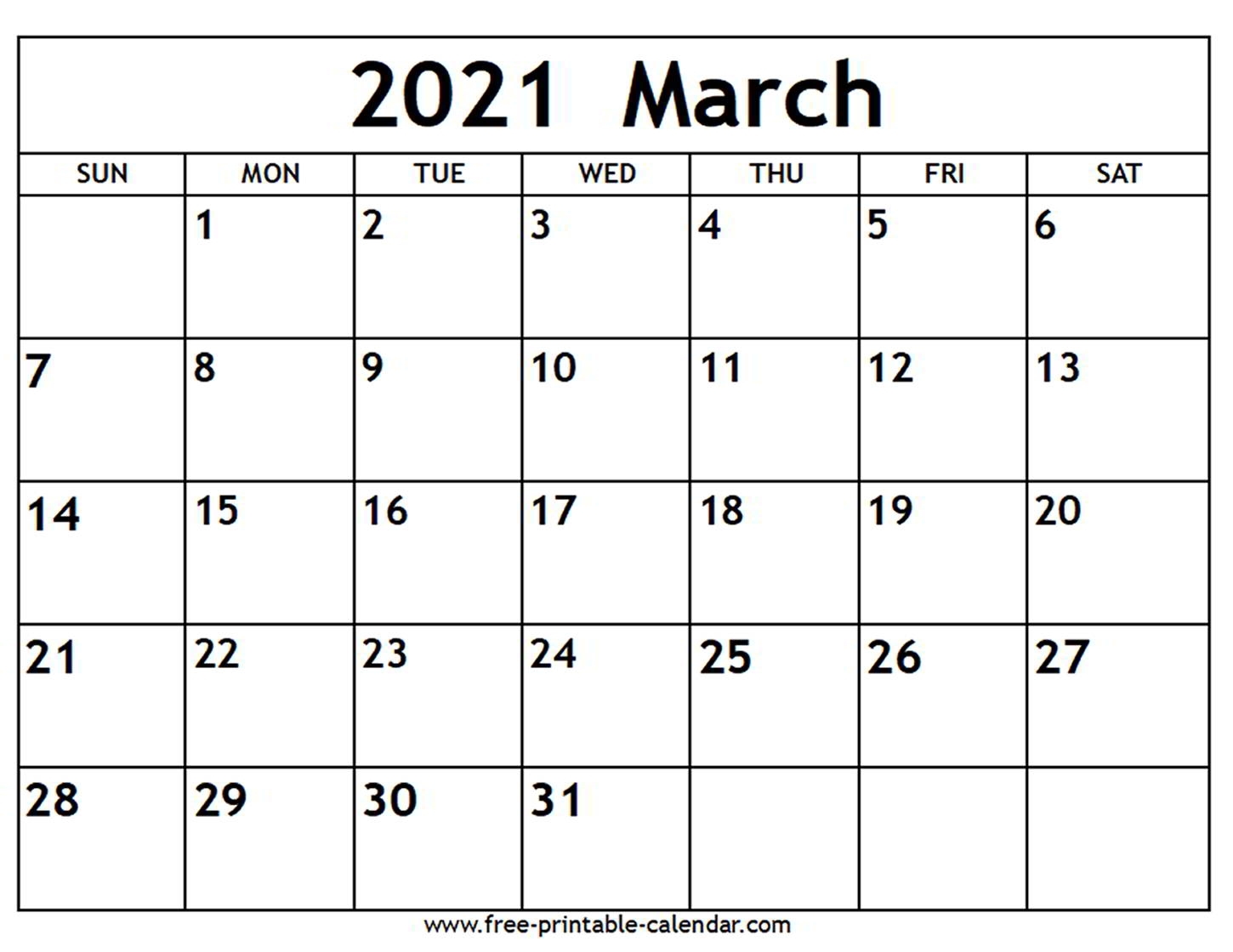 March 2021 Calendar - Free-Printable-Calendar