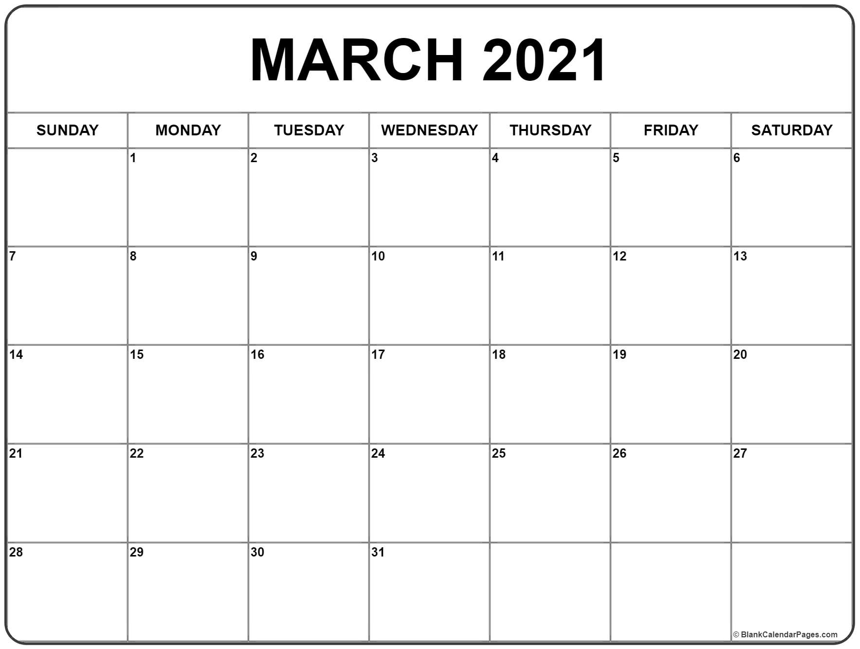 March 2021 Calendar | Free Printable Monthly Calendars