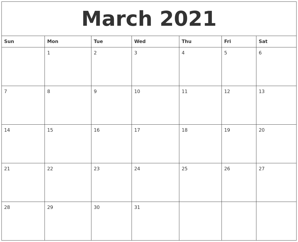 March 2021 Calendar