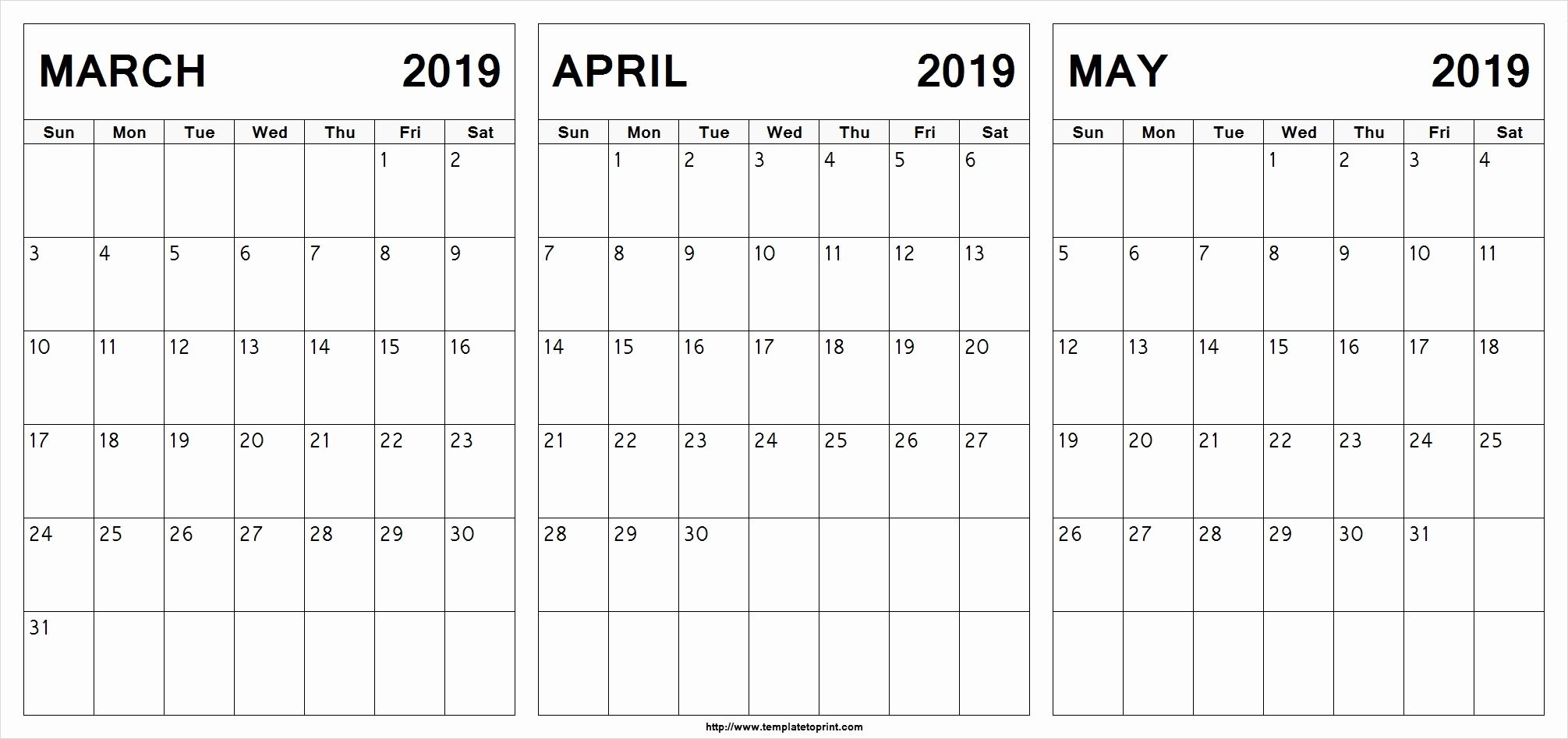 March April May 2019 Calendar Printable #March #April #May