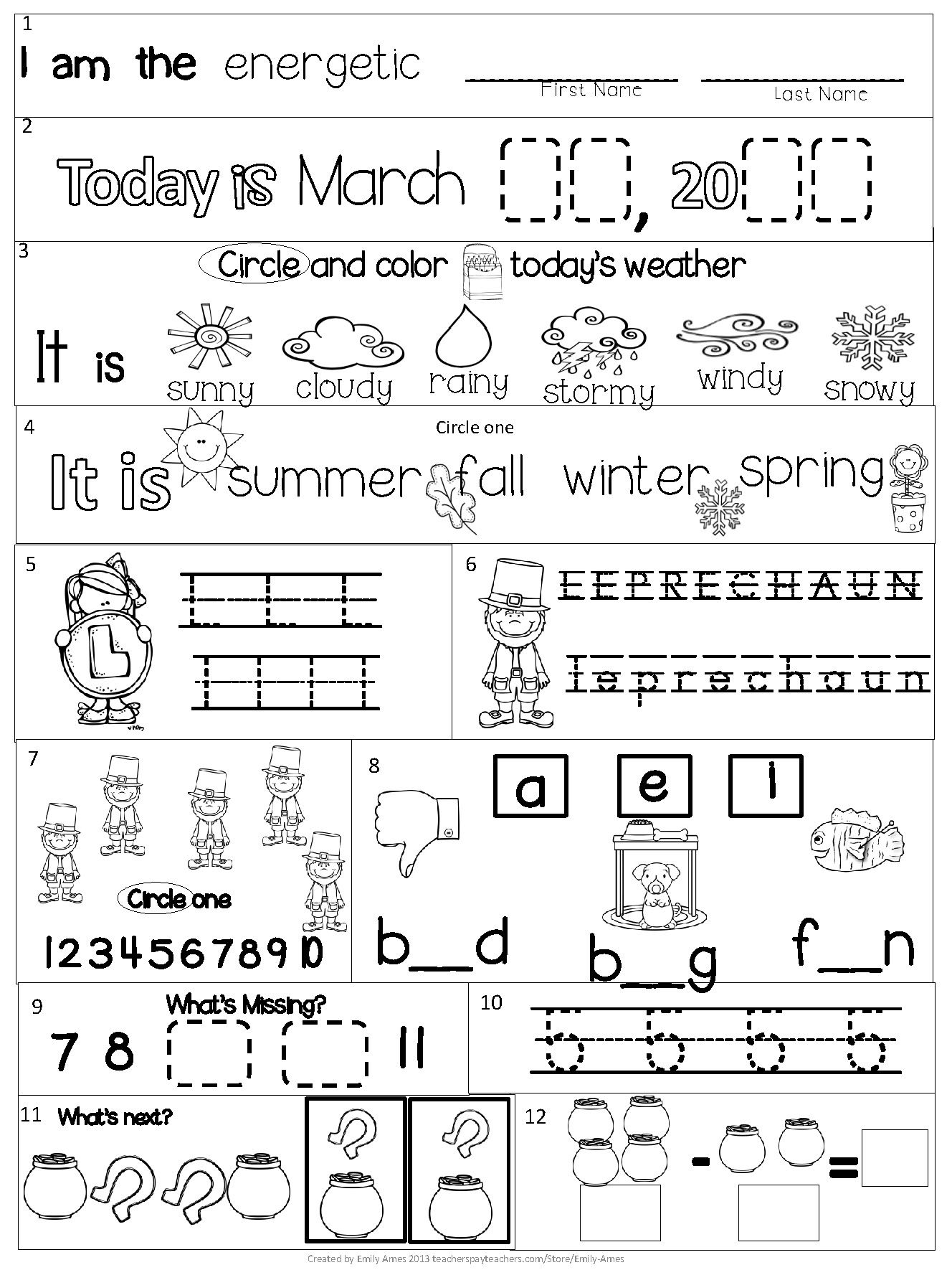 March Kindergarten Morning Work (Common Core) | Kindergarten