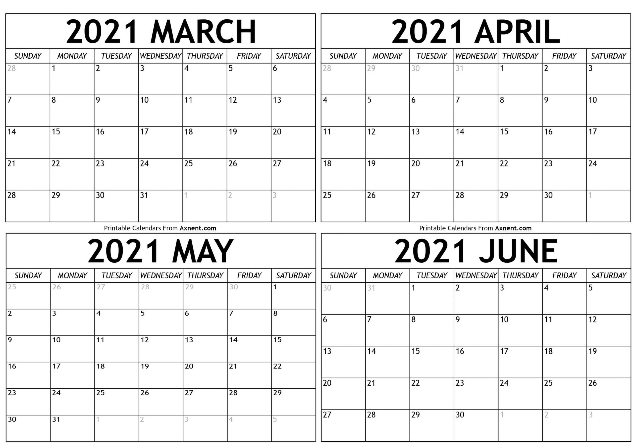 March To June 2021 Calendar Templates - Time Management