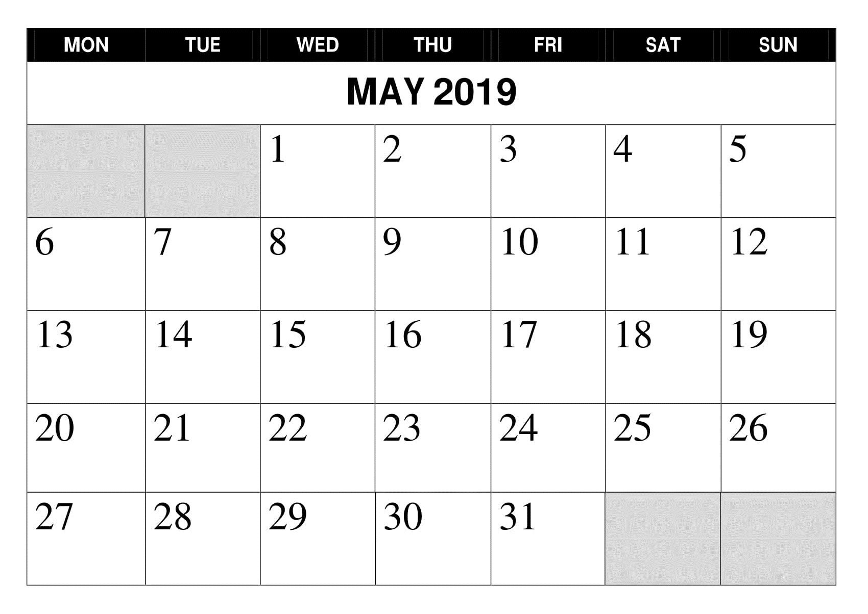 May 2019 Printable Google Calendar | Holiday Calendar