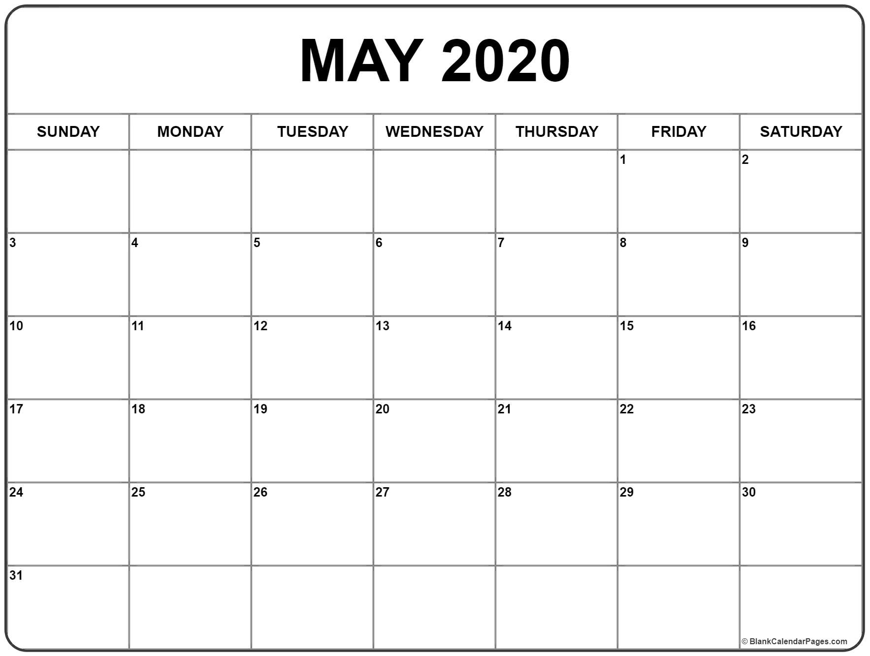 May 2020 Calendar | Free Printable Monthly Calendars