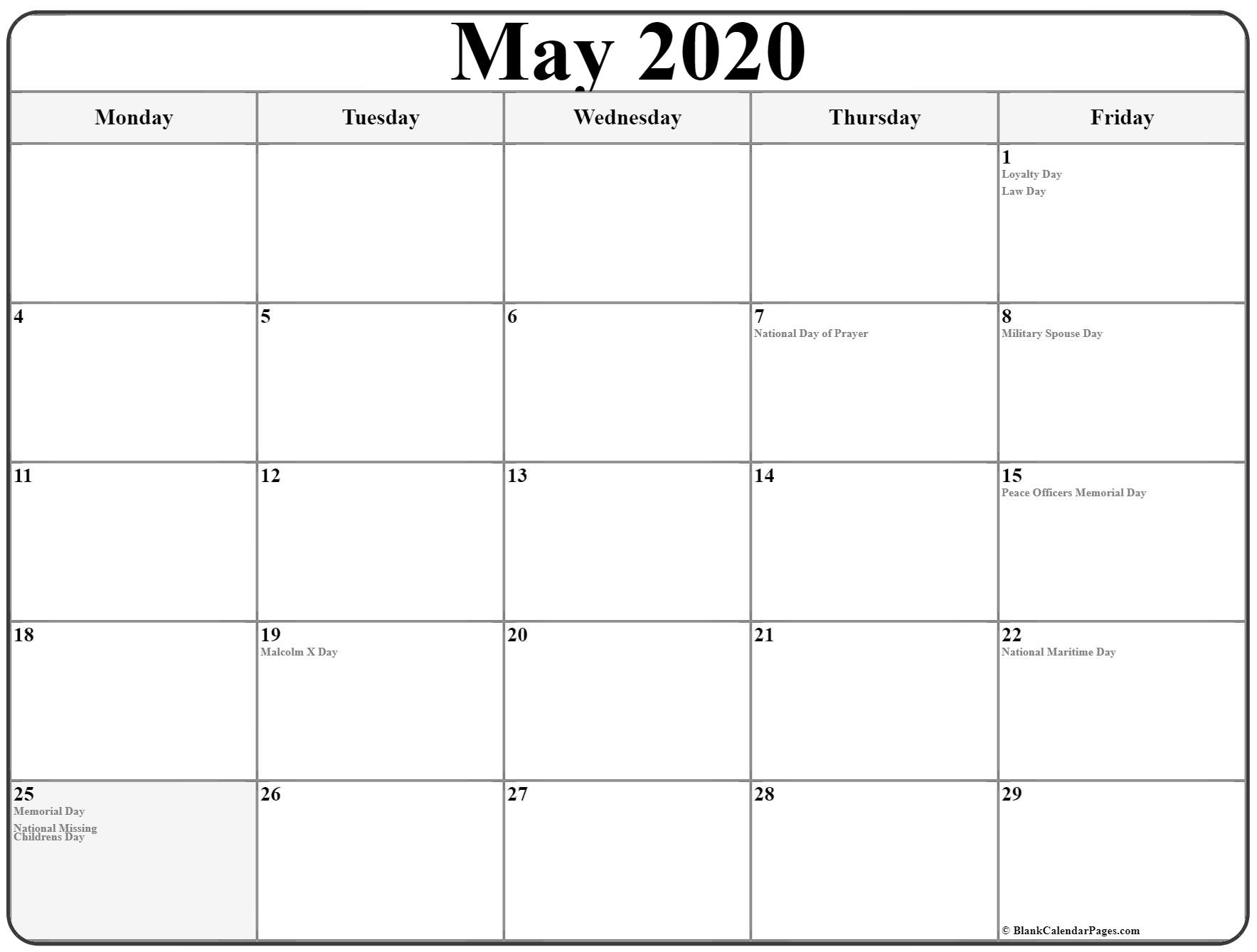 May 2020 Monday Calendar | Monday To Sunday