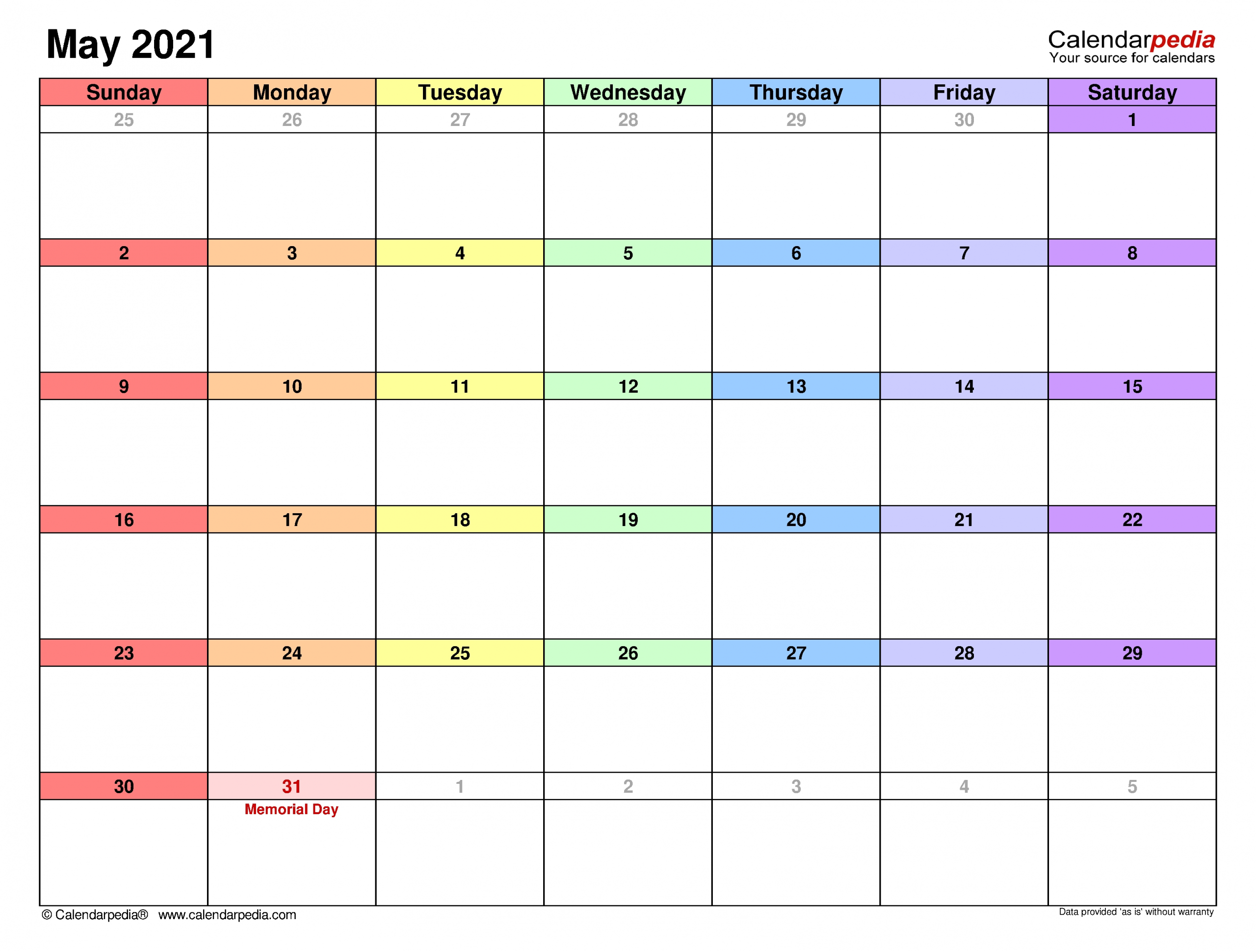 May 2021 Calendar | Templates For Word, Excel And Pdf