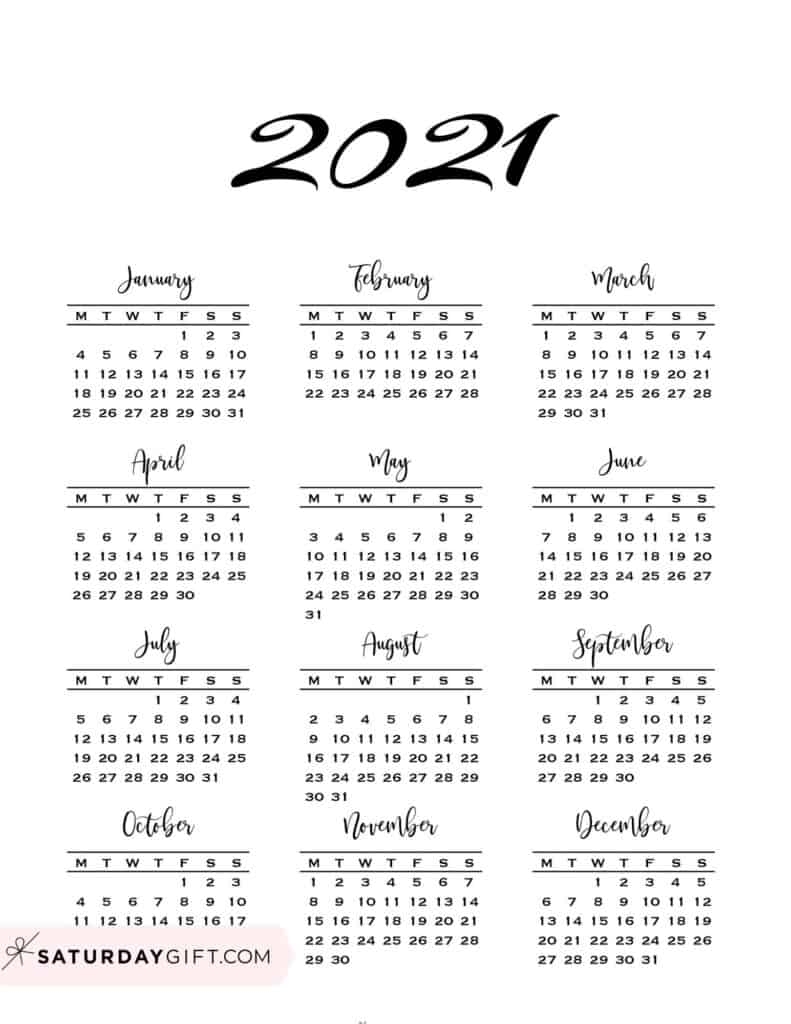 Minimal One Page Calendar For 2020 &amp; 2021 {Free Printables}