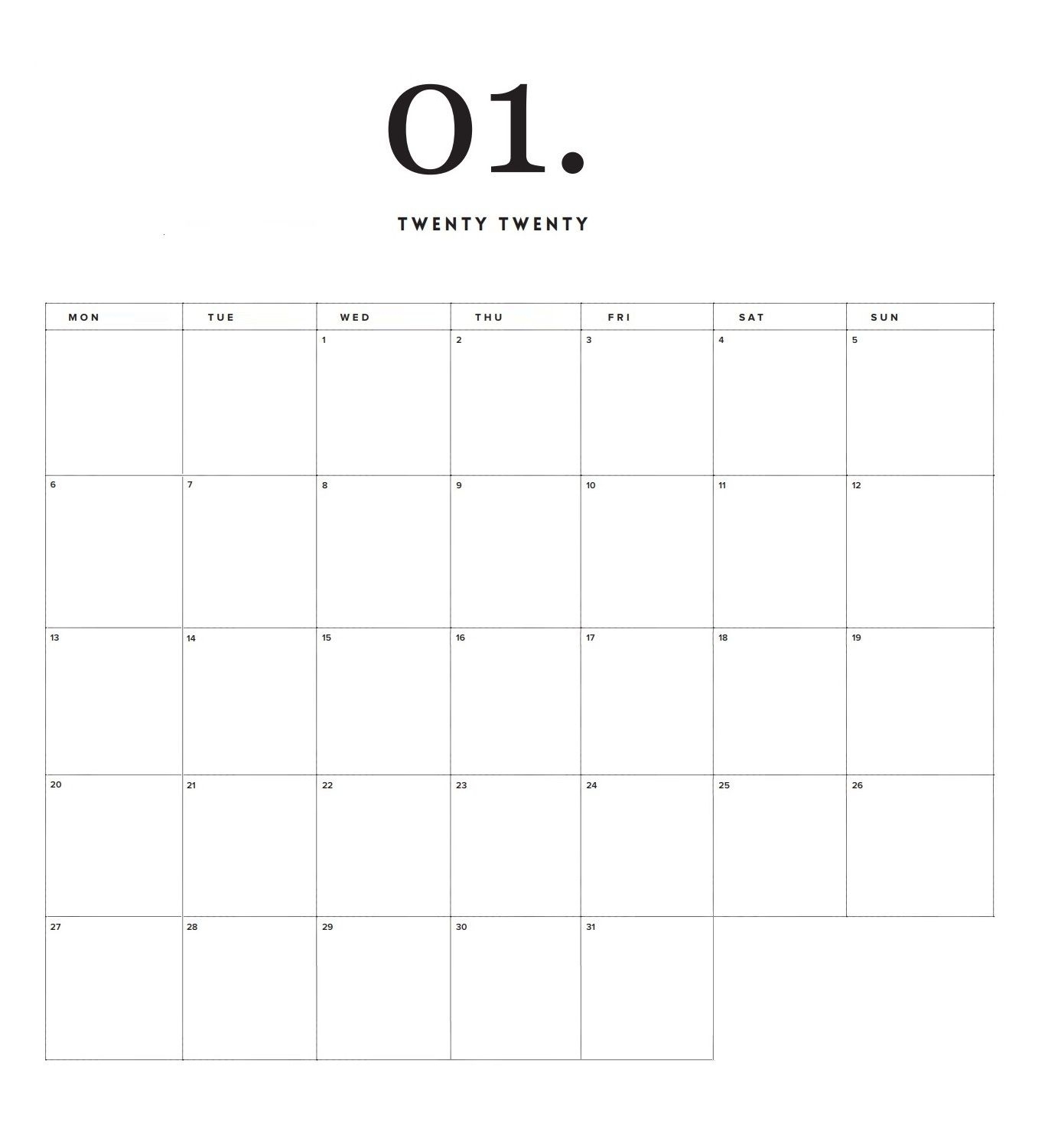 Modern Minimal January 2020 Calendar | Minimal Calendar