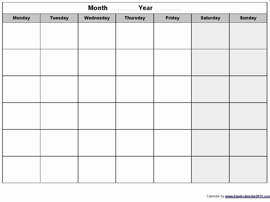 Monday Through Friday Schedule Template New Weekly Calendar