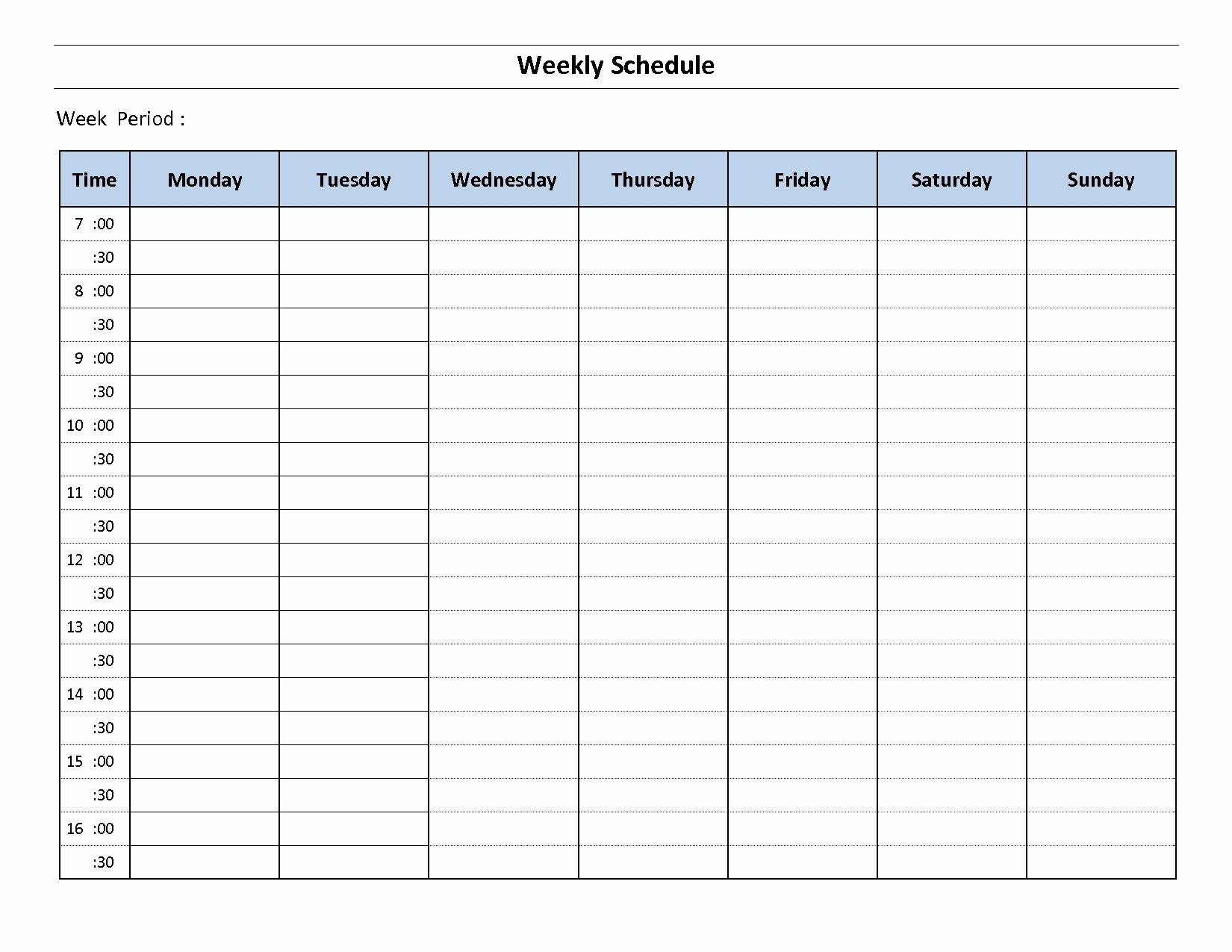 Monday Through Sunday Schedule Template New Printable Weekly