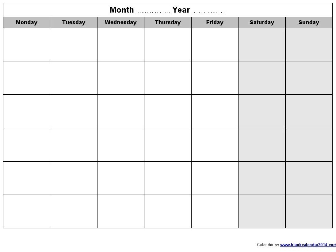Monday To Sunday Calendar Template | Calendar For Planning
