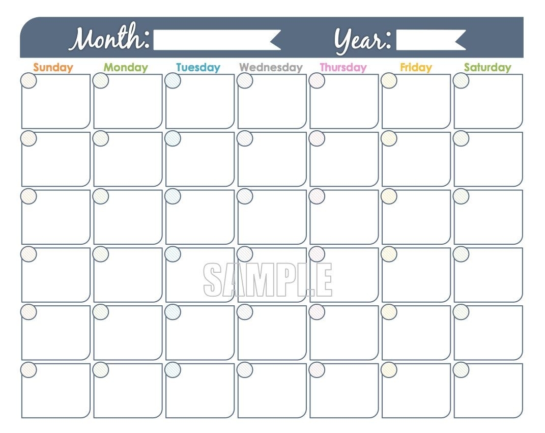 Monthly Calendar Printable Undated Fillable Family | Etsy