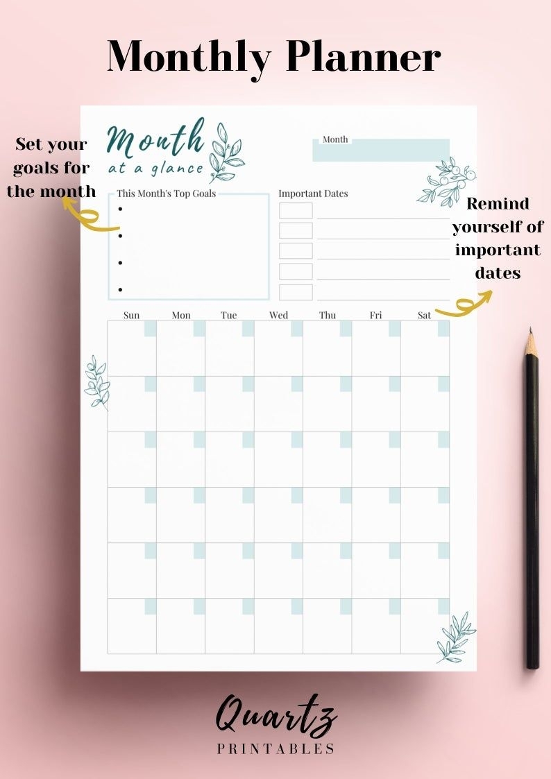 Monthly Planner 2021, Monthly Planner Printable Undated