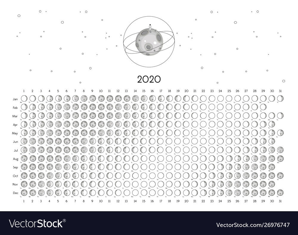 Moon Calendar 2020 Northern Hemisphere Royalty Free Vector