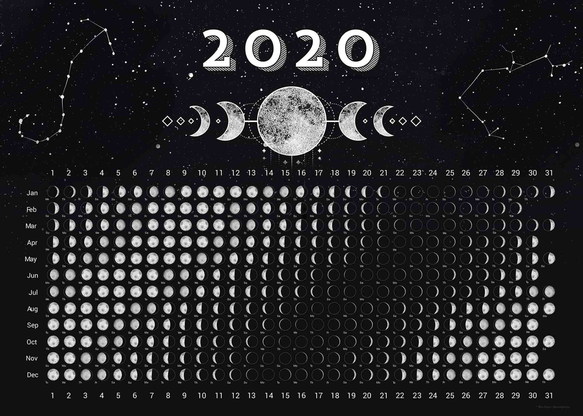 Moon Calendar 2020&#039; Poster Printmoon Calendar Studio