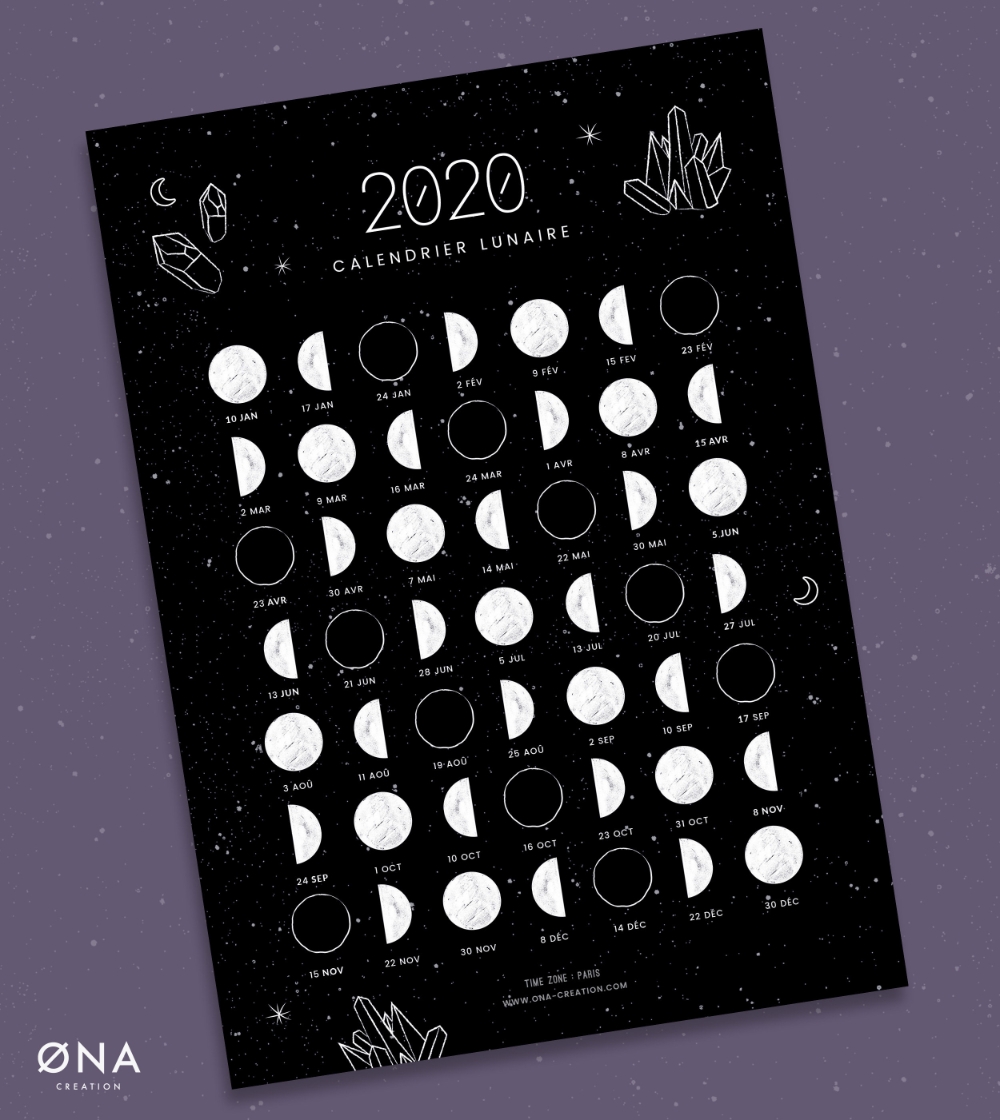Moon Calendar 2021 (French), Lunar Phase, Card, New Moon