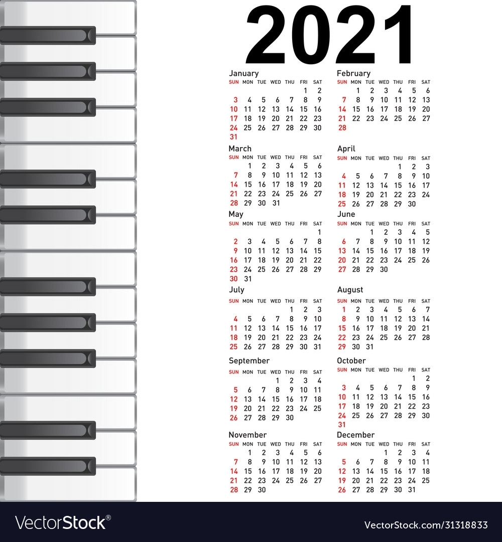 New Calendar 2021 With A Musical Background Piano Vector Image