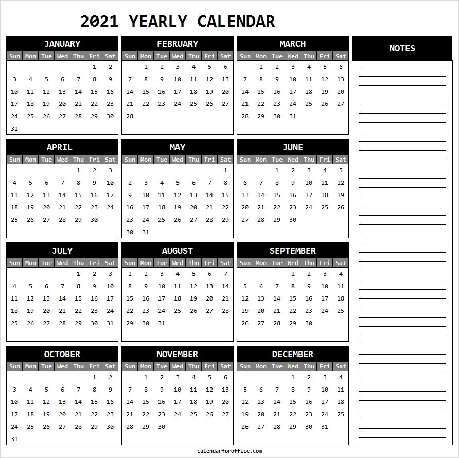 Notes Calendar 2021 Free - Printable 2021 Calendar With Holidays