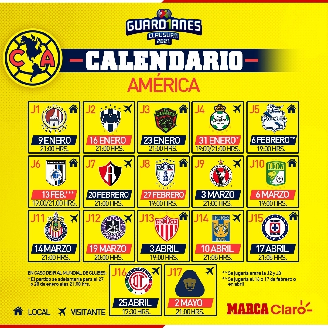 Noticias Del América: Calendario Del América Para El