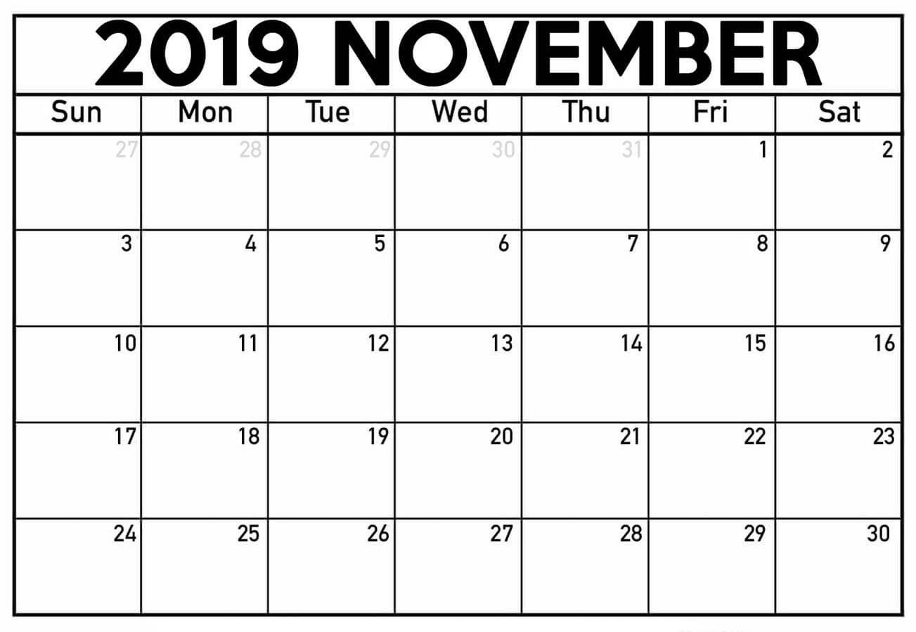 November 2019 Calendar With Large Dates - 2019 Calendars For