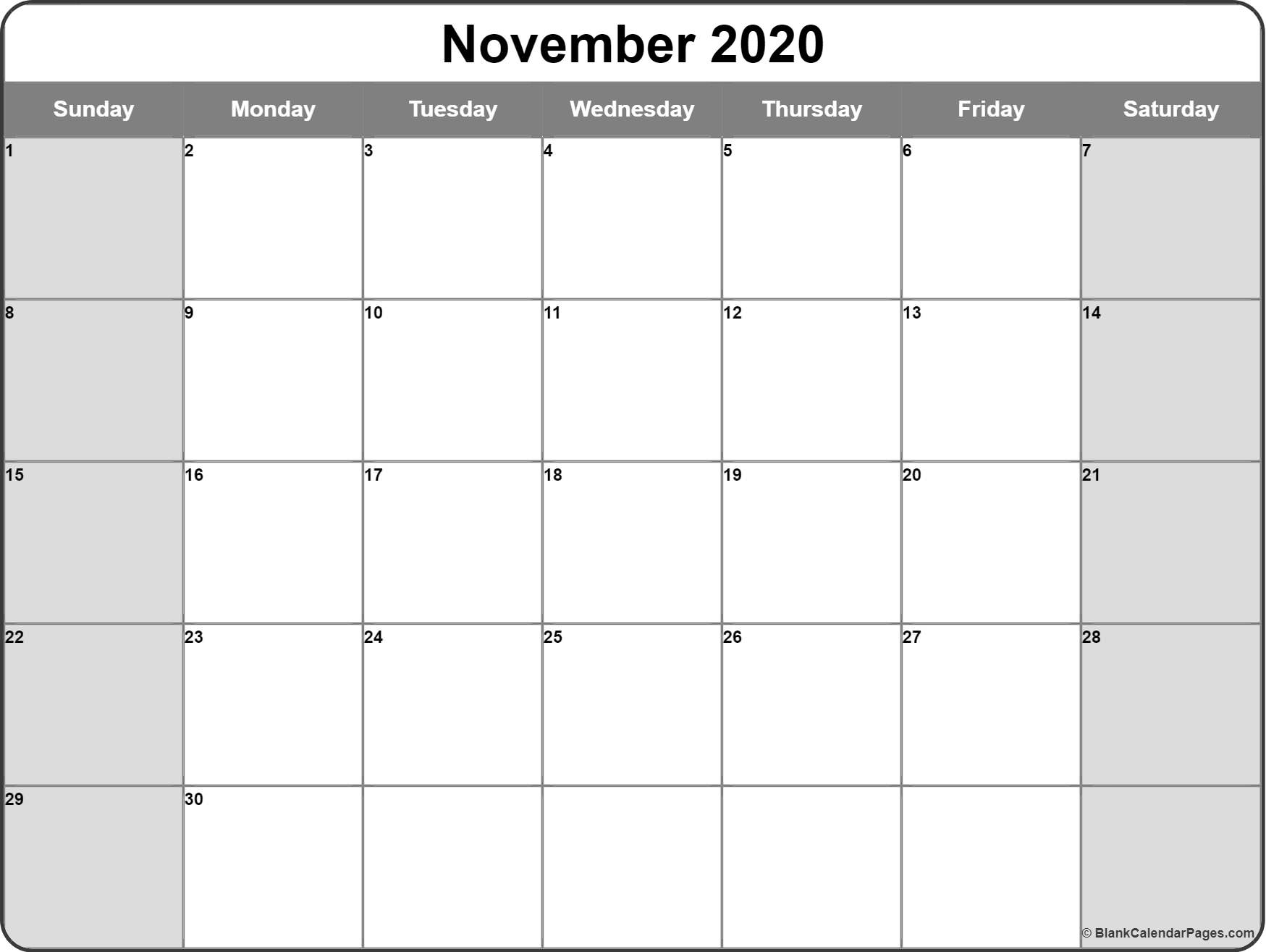 November 2020 Calendar | Free Printable Monthly Calendars