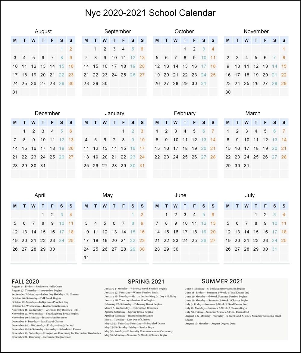 Nyc Doe Public School Calendar Holidays 2020-2021