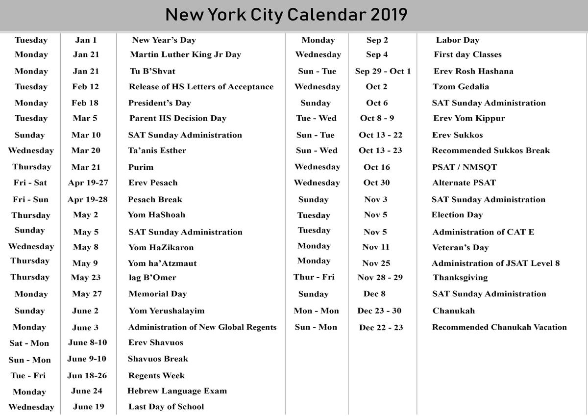 Nyc School Holidays Calendar 2019 – 2020 | Nyc School