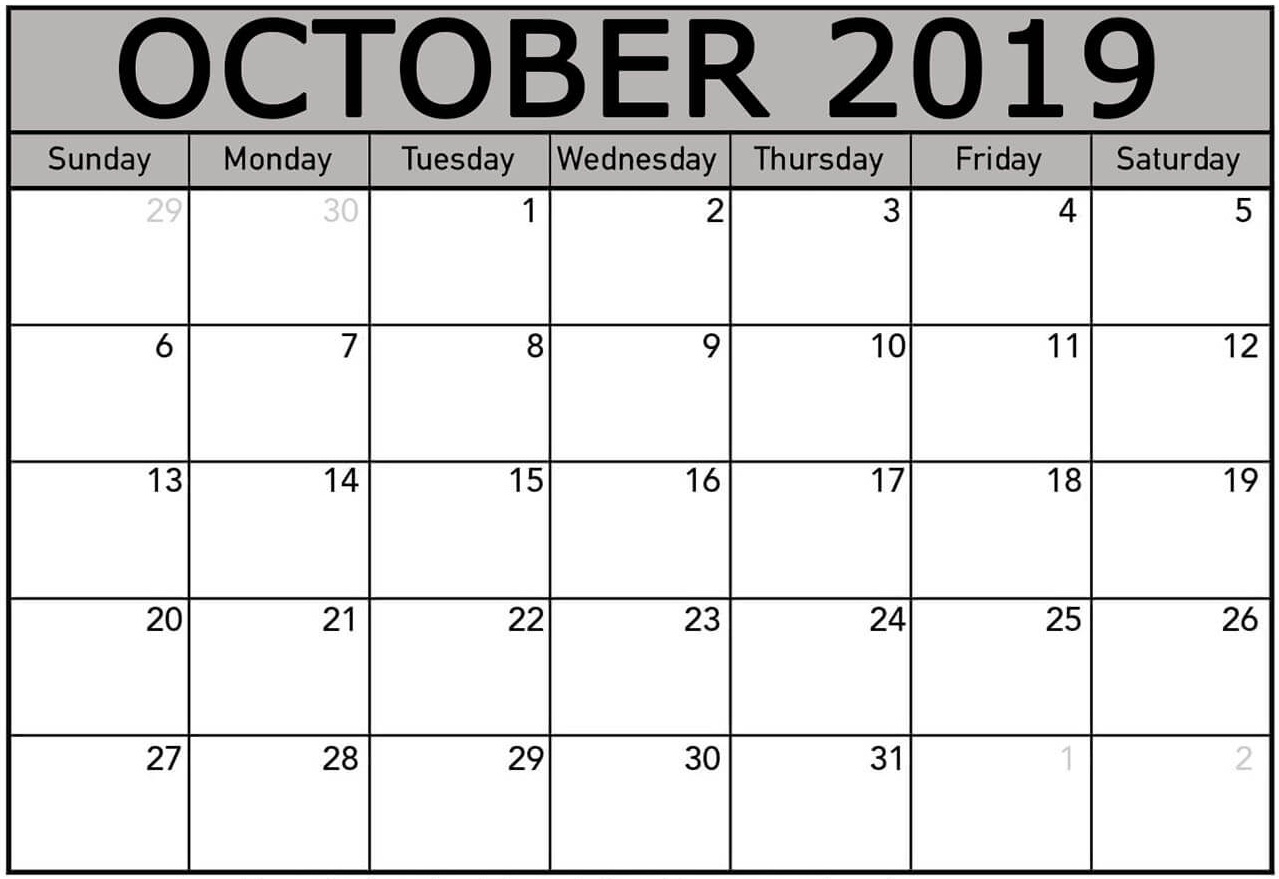 October 2019 Calendar Printable Word Template - Latest