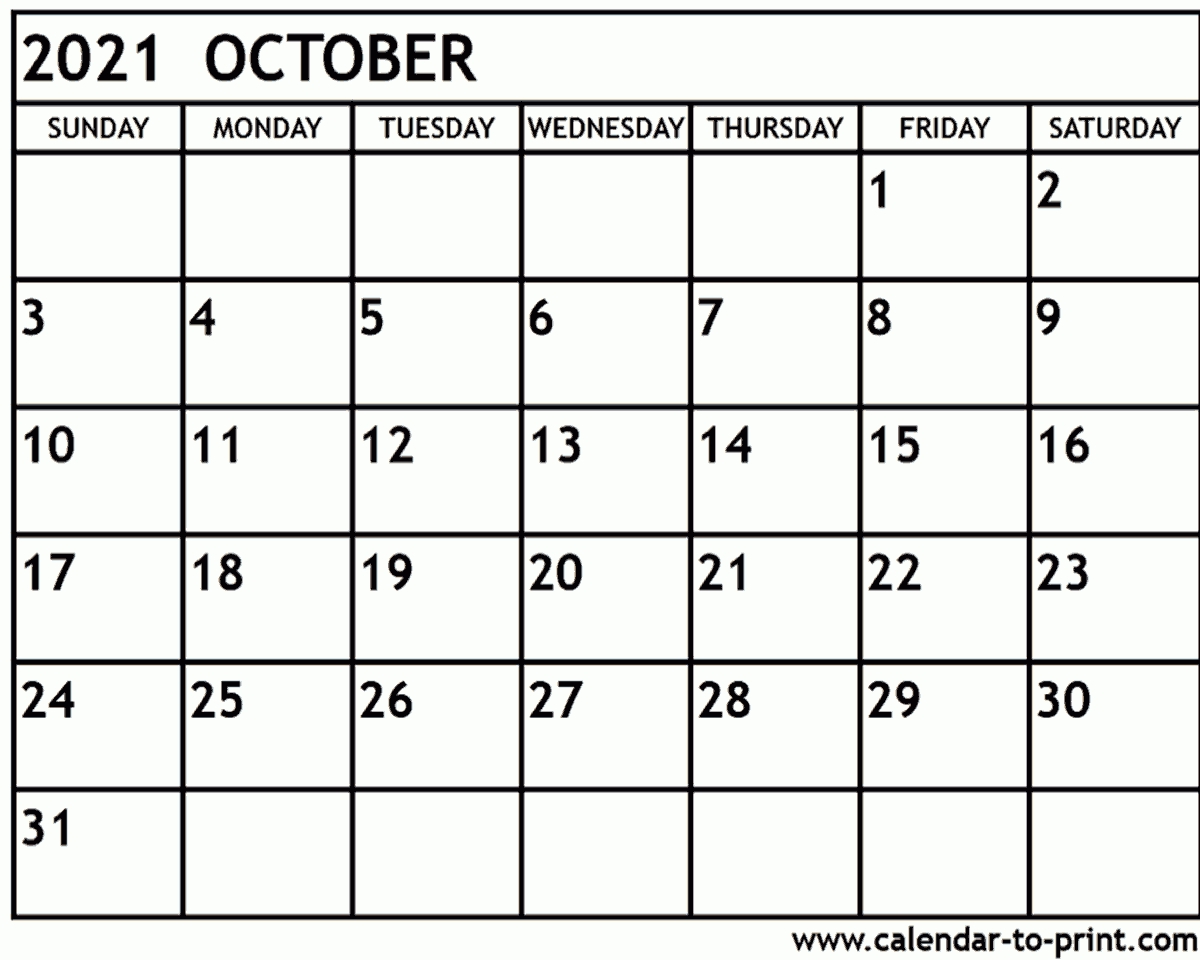 October Calendar 2021 Month Calendar Printable